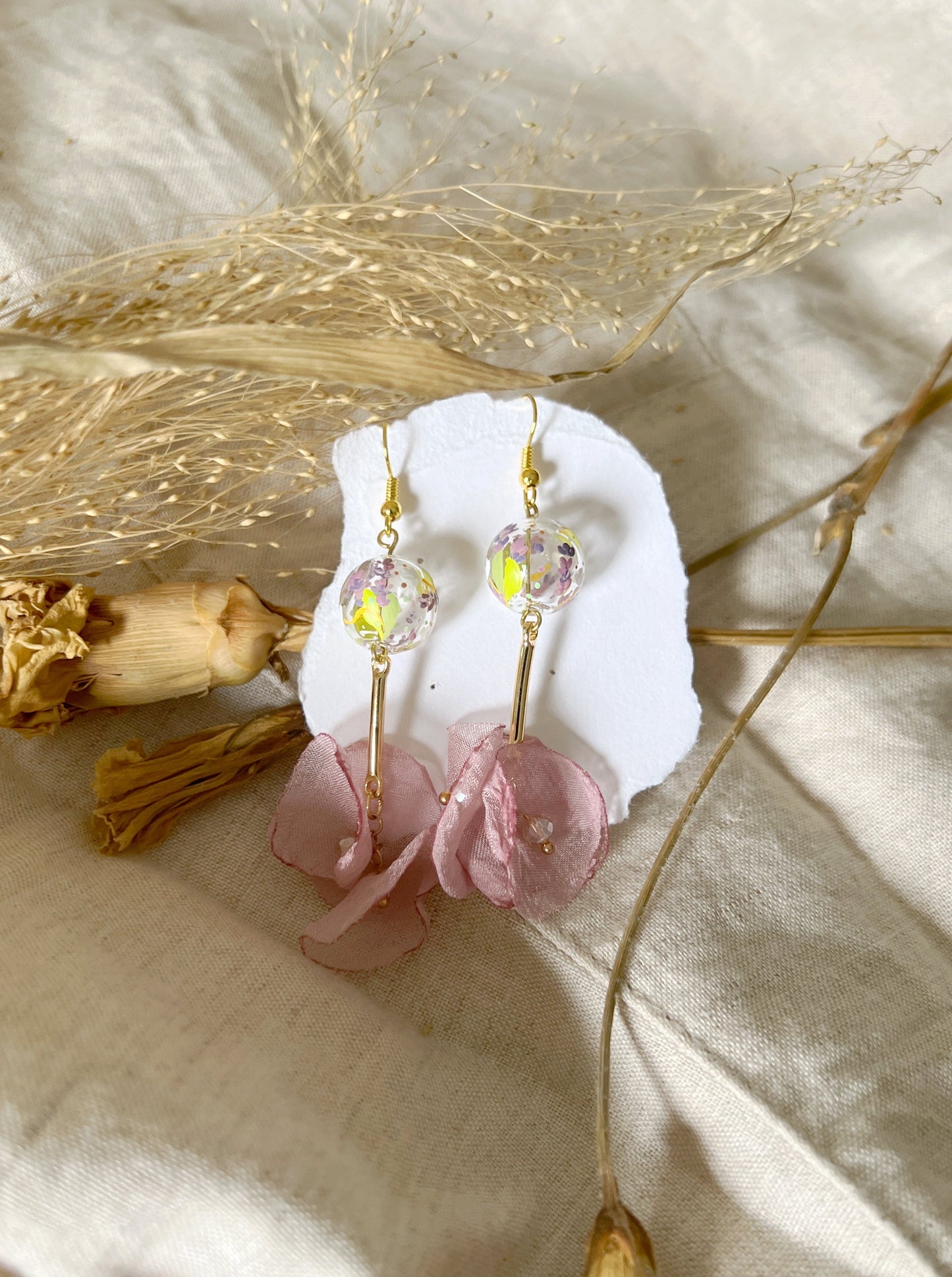 Lavender Floral Earrings (Fish Hook)