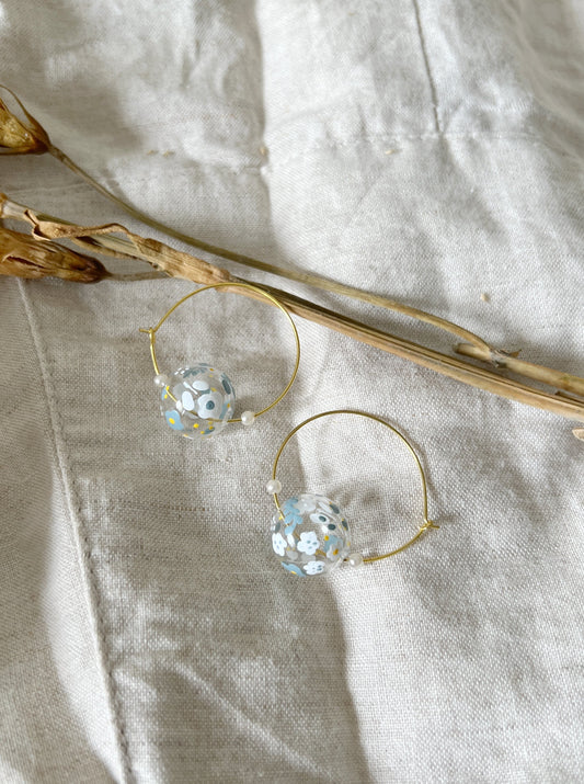 Cotton Floral Earrings (Hoops)